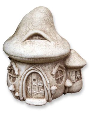Cast Stone Statue Featuring Fairy Mushroom House